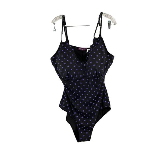 TAILLISSIME Womens Grey Purple Polka Dot V Neck One Piece Swimsuit 22W - Picture 2 of 8